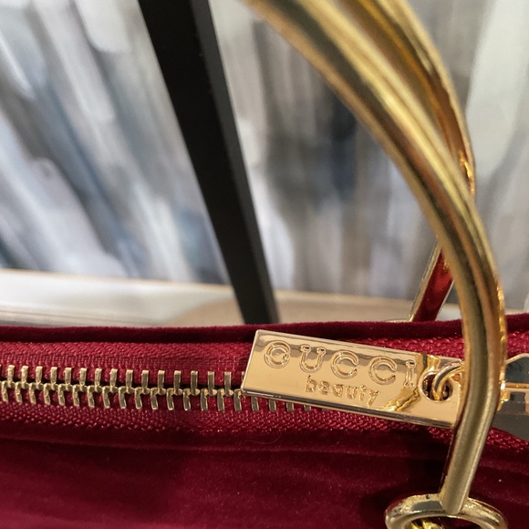 Rich Red Faux Velvet Bag with Pearl Handle - Picture 5 of 12